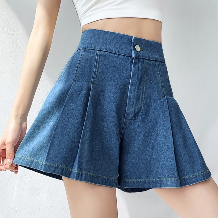 어제보다예쁜 여성 플리츠 밴딩 데님 4부 청반바지