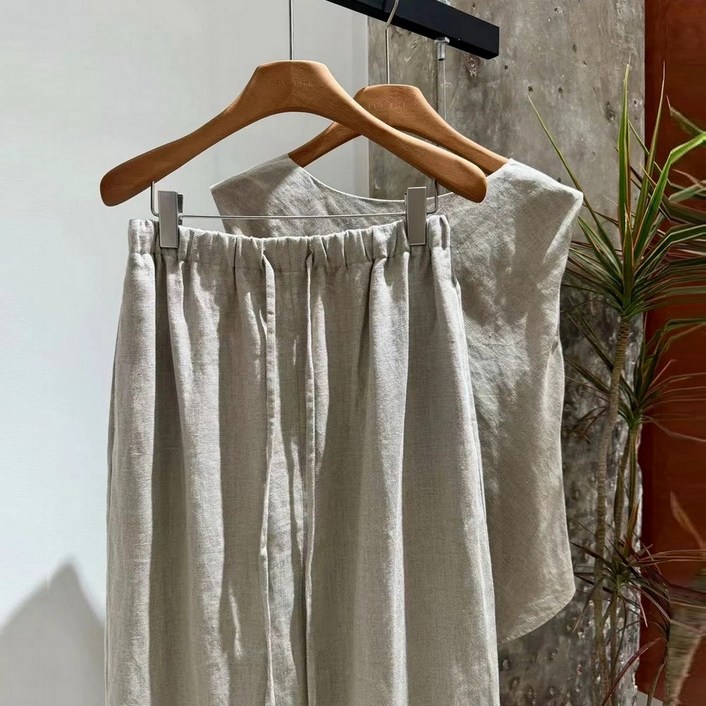 WILDSEA 여성 체형커버 시원한 밴딩 와이드 팬츠 린넨바지