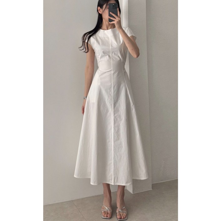 서진맘 여성 면혼방 라운드넥 스트링 심플 무지 반팔 원피스