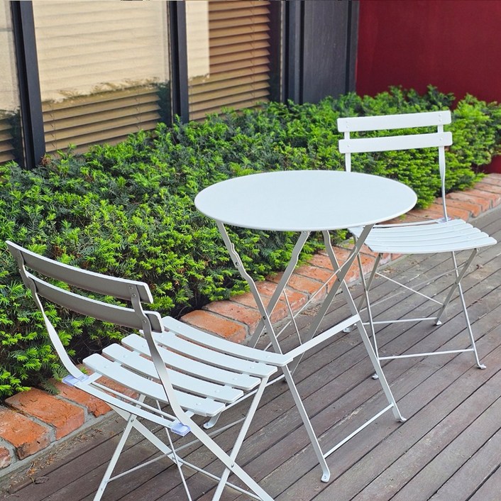 튼튼한 야외용 선셋 2인용 테이블 세트 의자2개테이블, 화이트