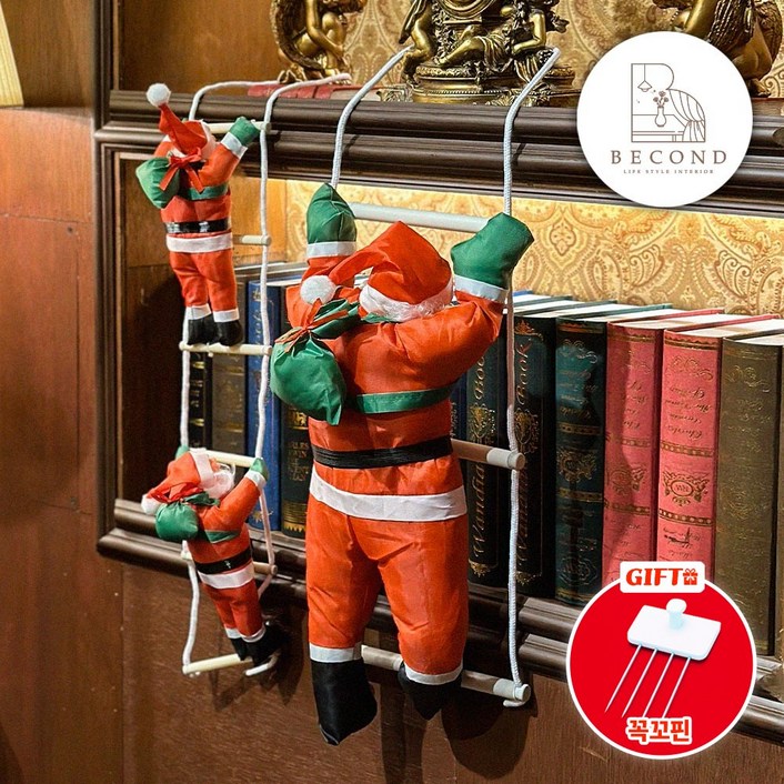BECOND 사다리 타는 산타 인형 크리스마스 소품 벽 트리 장식 오브제, 1개