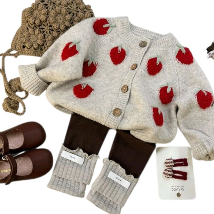 해피팡팡 - 봄 가을 여아 입체 딸기 가디건 + 레깅스 세트 (입체베리 러블가디건세트 100-130) 여아 상하복 투피스 세트 가을상하복 아동 투피스 외출복 레깅스세트