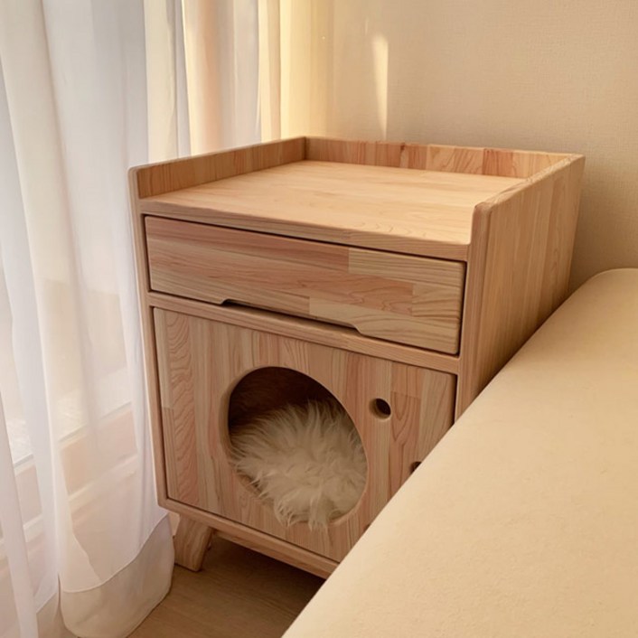 고양이숨숨집 편백나무 원목 댕냥이 협탁