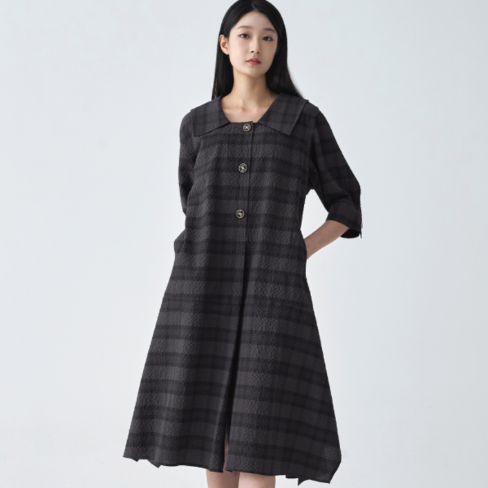 지센 지센  피어로즈  린넨라이크 셔츠형 튜닉 원피스 LFOPO593DG