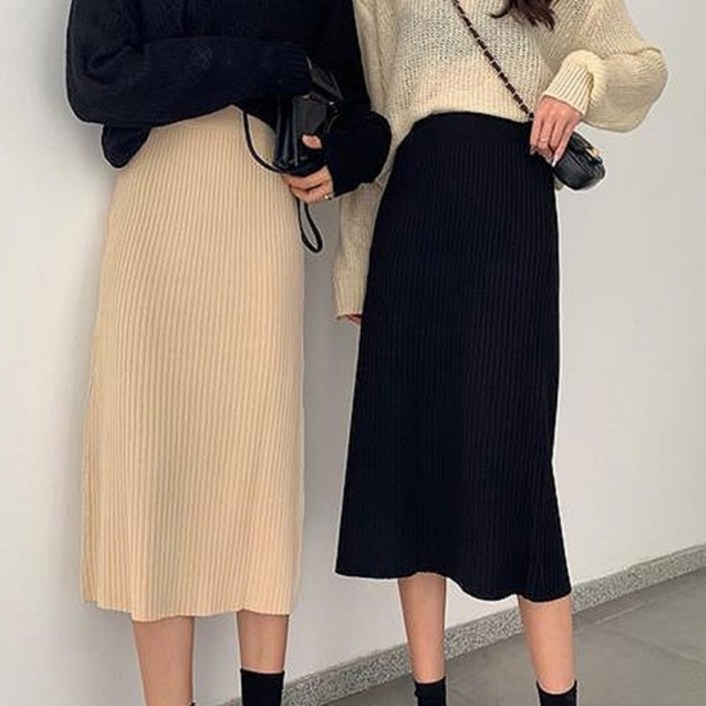 쫀쫀한 허리 밴딩 니트 롱스커트 간절기 데일리 치마