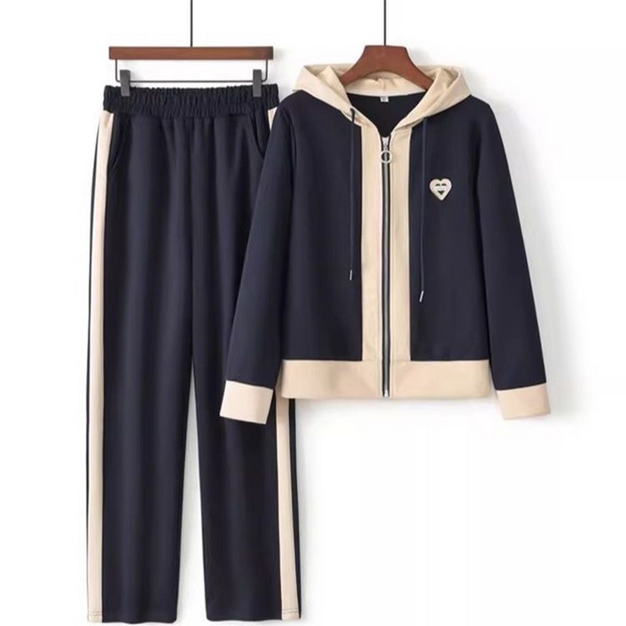 SELEAD 여성봄아우터 후드 투피스세트 봄옷코디 봄점퍼여성 바람막이 상의+하의 캐주얼 세트