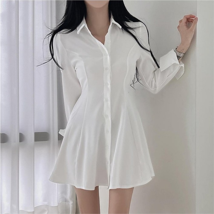 예쁨시전 찰랑 여리 개강 여신 데이트 여친룩 핀턱 긴팔 셔츠 미니 원피스