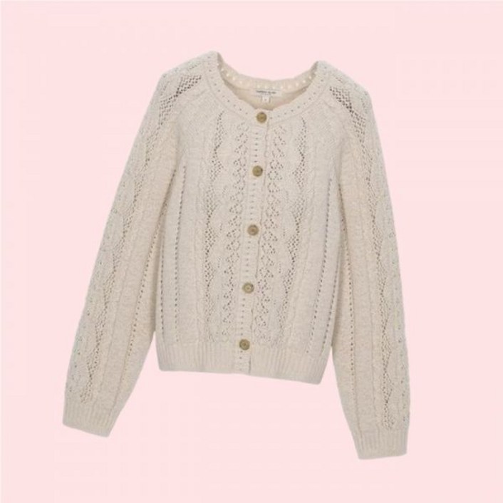 써스데이아일랜드 크로쉐 라운드넥 가디건 카디건 상의 T252MCD141W 4030718