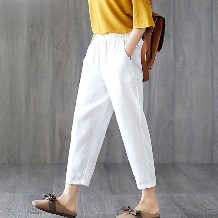 여성 와이드 배기핏 슬랙스 8부바지 밴딩팬츠