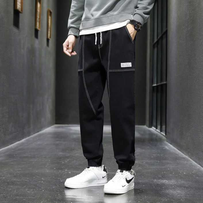 2022 년 봄 · 가을 신예 남자 레저 할란 바지 한국 패션 남자 9 점 번들 발 작업복 탄성 허리 청바지