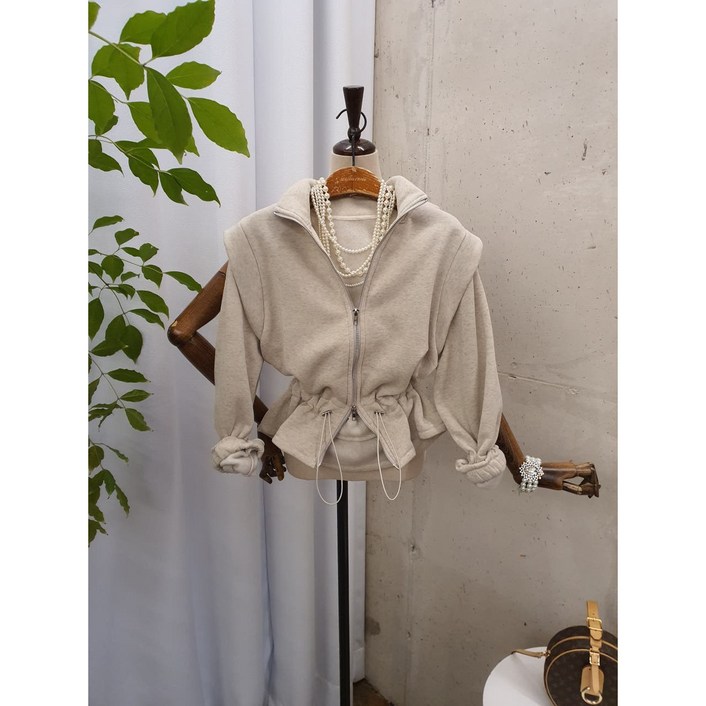 겨울신상 무배 오하라 잘록 허리 스트링  투웨이 기모 반집업 점퍼