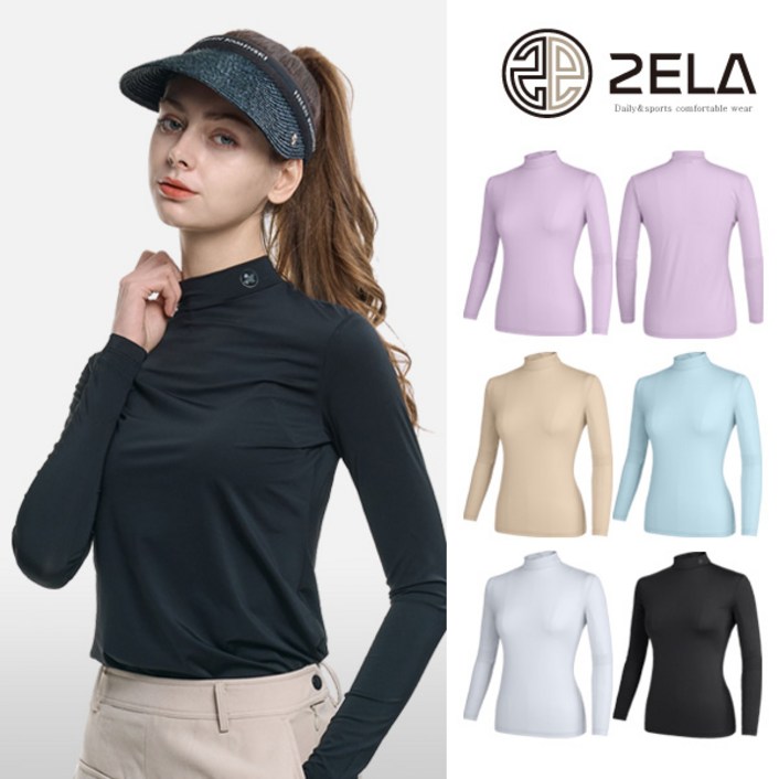 <투엘라> 여성 쿨 반폴라 긴팔티 / 나일론 냉감 스포츠 아웃도어 골프 레이어드 이너 긴팔 티셔츠