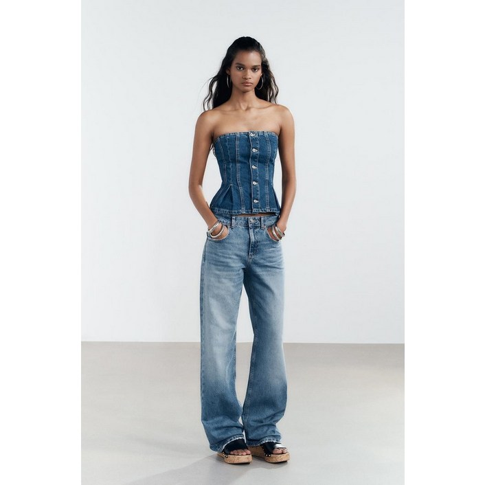 국내발송 ZARA 여성 JEANS TRF WIDE LEG 미드라이즈  블루 358202