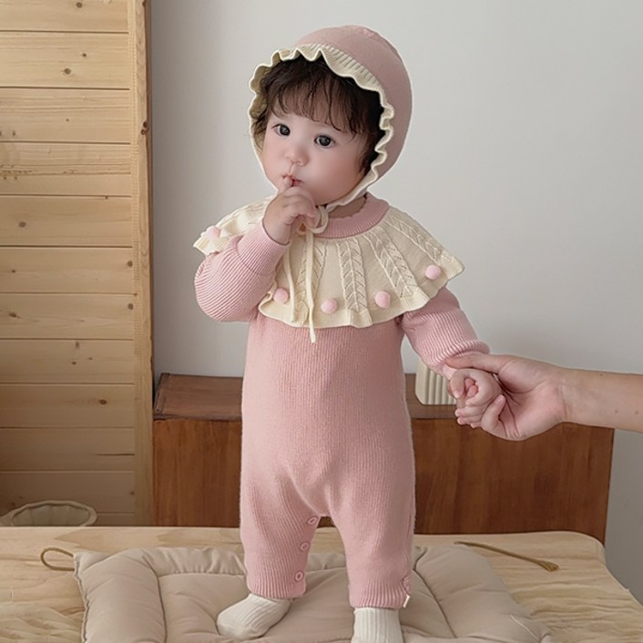 몽실이 케이프 카라 니트 우주복 보넷 여아 아기 유아 가을 외출복 기념일 촬영