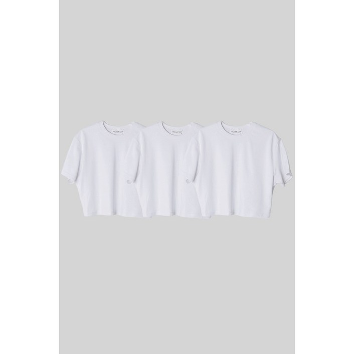 [Women][에두아르도][3팩 세트]노멀 레귤러핏 크롭 반팔 티셔츠 화이트팩