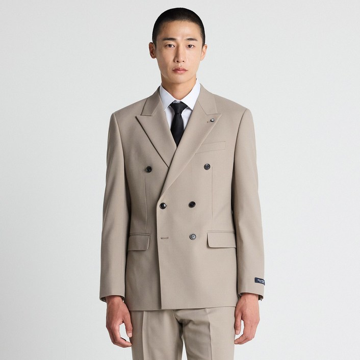 에스티코 남성 봄가을 울 31 신축성 구김적은 더블버튼 수트세트 클래식핏 베이지