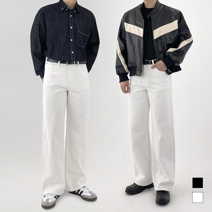 모노마인 남자 청바지 화이트진 블랙진 세미 와이드 데님 팬츠