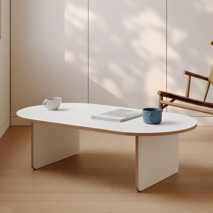 타원형 거실테이블 쇼파 좌식 테이블, 화이트우드엣지 1200