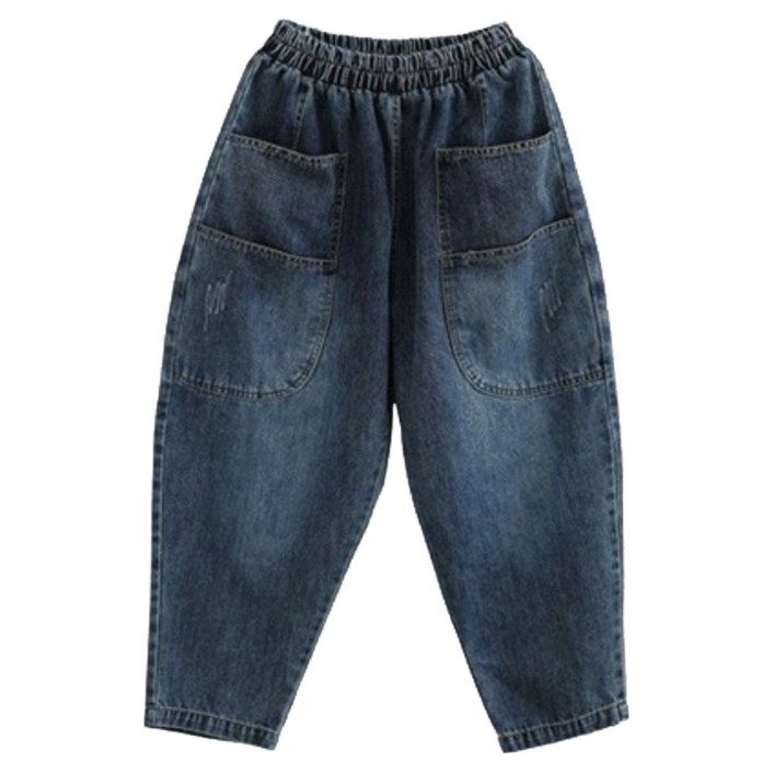 타임퓨어 NEW 여성 오버핏 데님 사루엘 팬츠 밴딩 데님팬츠 여자 와이드청바지데님 빅사이즈 루즈핏 배기팬츠 청바지 스판