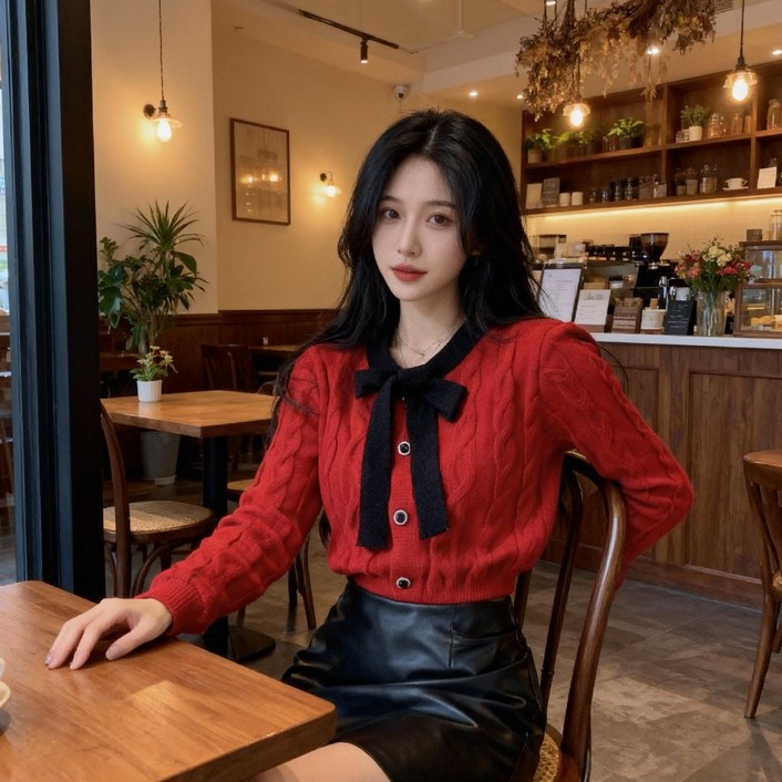 여성 여자 봄 가을 여신 리본 꽈배기 니트 가디건