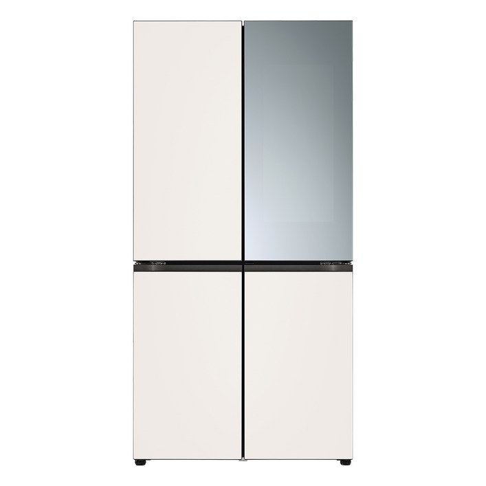 LG전자 [색상선택형] 오브제컬렉션 디오스 노크온 미러글라스 4도어 냉장고 865L 방문설치, M873GBB471, 베이지(상단), 베이지(하단)