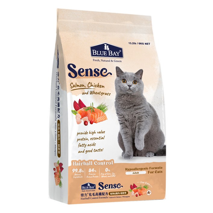 블루베이 고양이 센스 닭 & 연어 & 밀싹 건식사료, 1개, 6kg, 닭