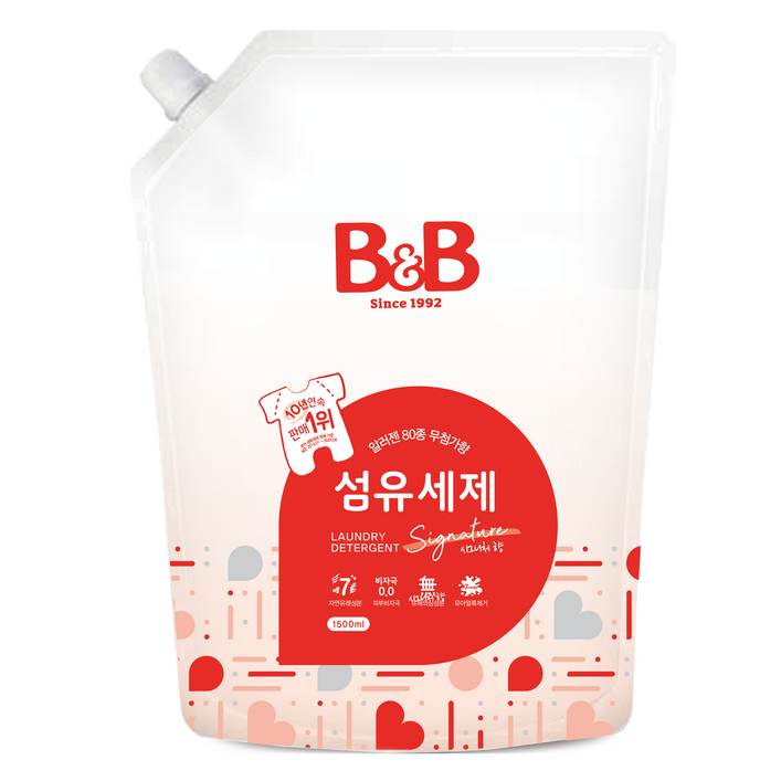 비앤비 비자극 유아 섬유 세제 시그니처 알러젠프리향 캡리필형, 1.5L, 1개 비앤비 비자극 유아 섬유 세제 시그니처 알러젠프리향 캡리필형, 1.5L, 1개