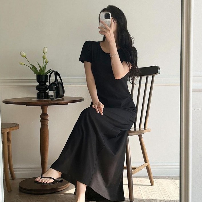 세이스타일 제리 반팔 라운드 A라인 맥시 롱 원피스 빅사이즈 포함