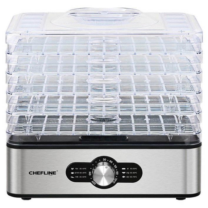 셰프라인 컴팩트 5단 높이조절 다이얼 방식 식품건조기 투명 CLKYFD558H