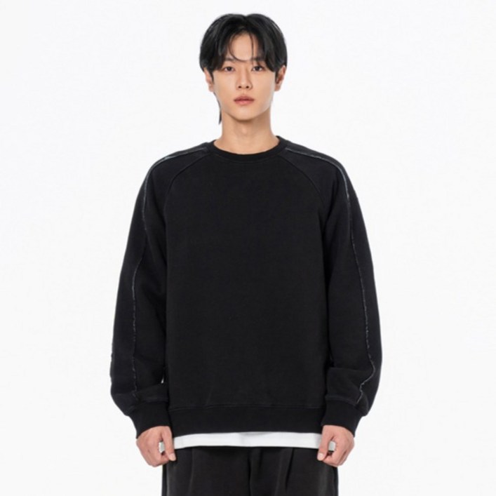 모즈모즈 남녀공용 컷오프 테리 기모 피그먼트 오버핏 맨투맨