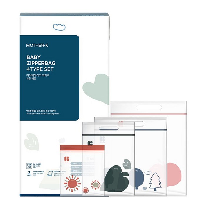 마더케이 아기 지퍼백 4종 세트 S 15매입  M 15매입  L 15매입  XL 15매입, 1세트
