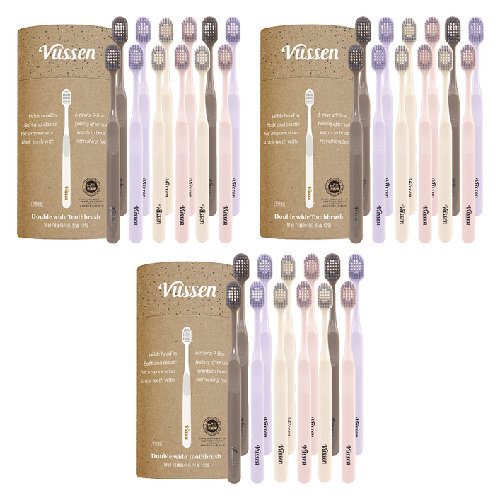 뷰센 더블와이드 칫솔 파스텔 에디션, 12개입, 3개