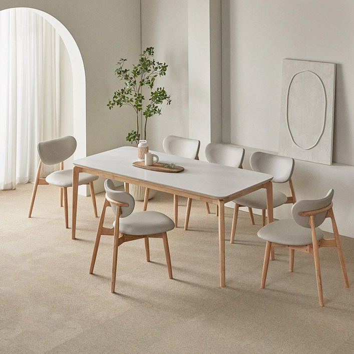 파로마 리샤르D 통세라믹 원목식탁 1800  의자세트 6인용 방문설치, 화이트상판내추럴원목, 일반의자 6