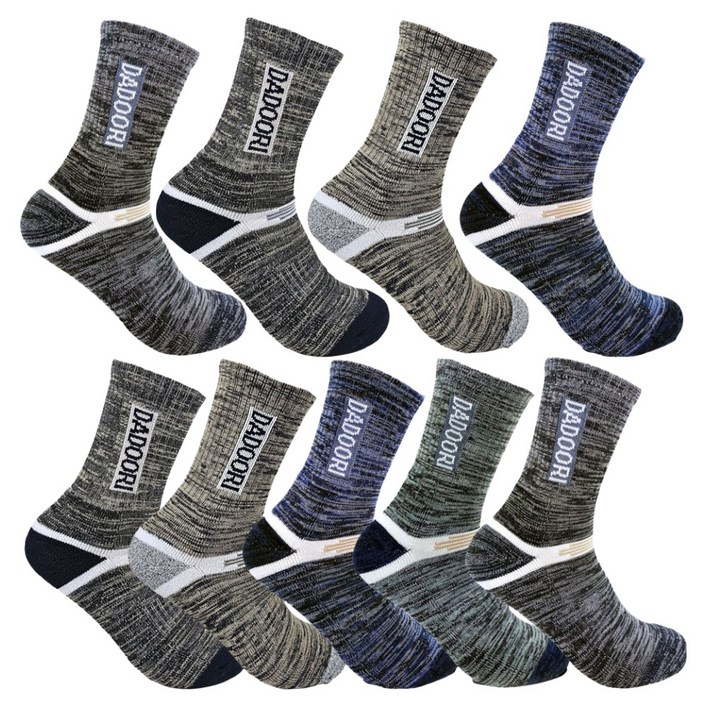 다두리 남성용 이중쿠션 장목 스포츠 등산양말 9켤레, 랜덤발송, 1세트