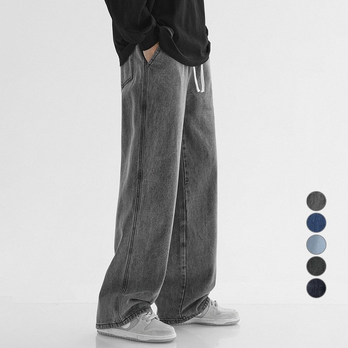 남성용 포시즌 밴딩 와이드 데님팬츠 PDS209