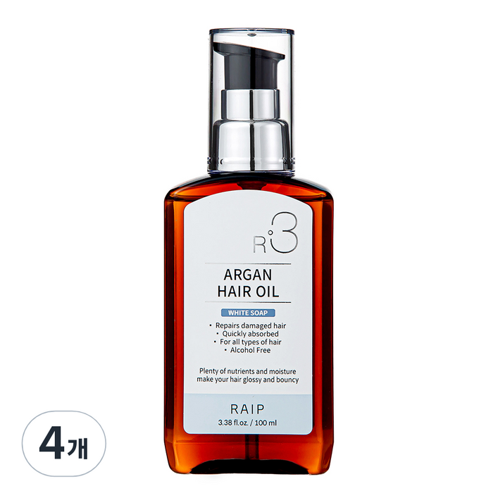 라입 R3 아르간 헤어오일 화이트솝, 100ml, 4개