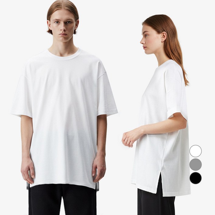 엠씨티 남녀공용 베이직 무지 롱 레이어드 반팔 티셔츠