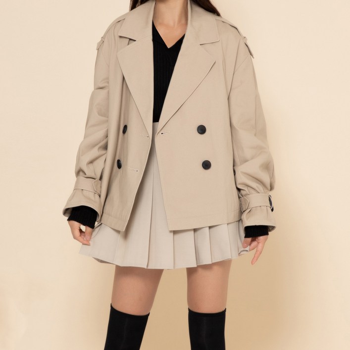 ELLE GIRL 여성 오버핏 숏기장 트렌치 코트 ELLE GIRL 여성 오버핏 숏기장 트렌치 코트