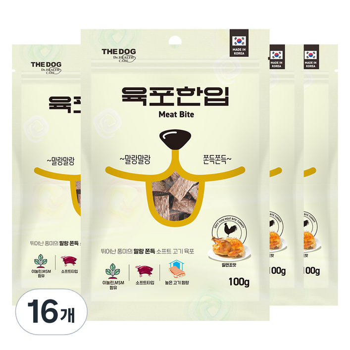 더독 육포한입 강아지 간식, 칠면조, 100g, 16개