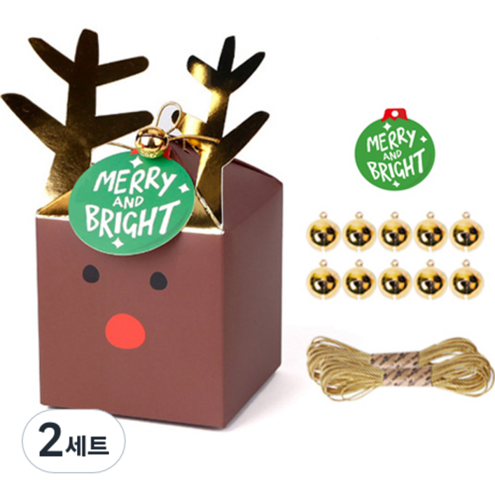인디케이 크리스마스 루돌프 반짝 상자 10p + 골드방울 10p + 장식텍 10p + 샌드골드금사 10y 세트