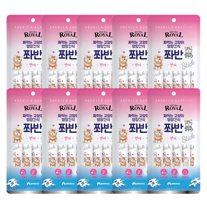 펫스토리 고양이 프리미엄로얄 미쵸 쫘반 가수분해단백질 짜먹이는간식 5p, 연어, 75g, 10개