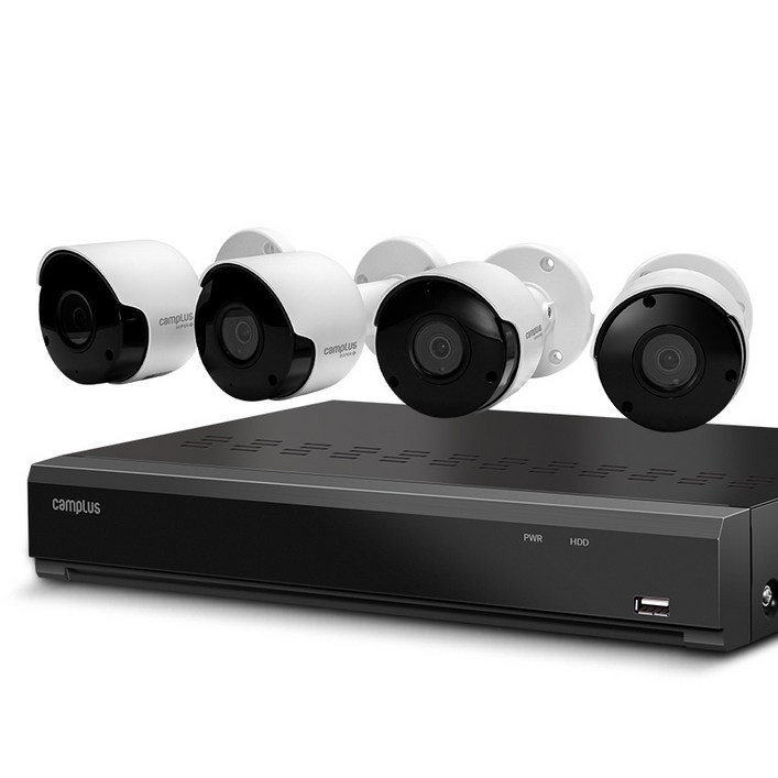 캠플러스 200만화소 뷸렛 CCTV 카메라 실외용 4p  4채널 녹화기 세트
