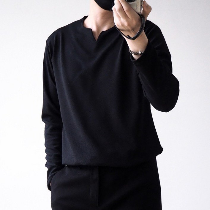 엘엑스티 남성용 링클프리 엠보 브이 슬릿넥 티셔츠