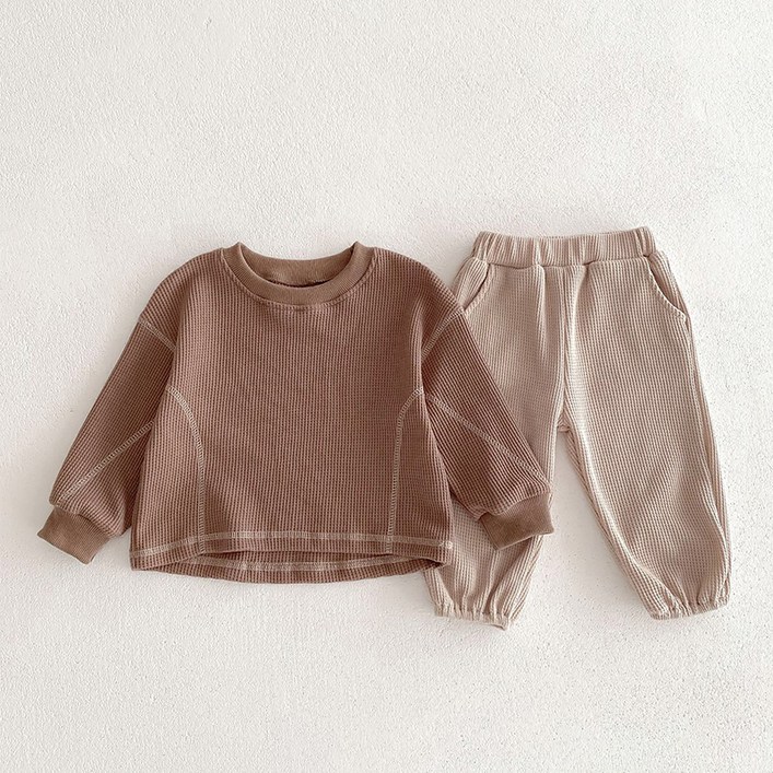 베베니즈 스티치라인 와플 긴팔상하복 세트