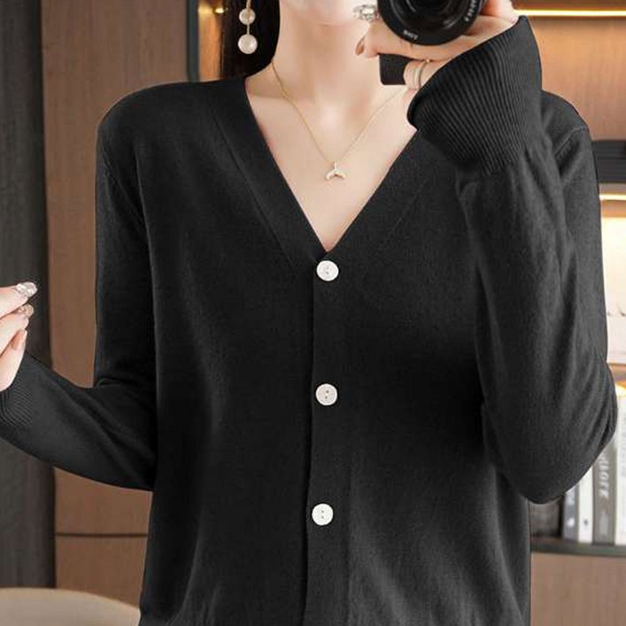 더시럽 여성용 V넥 잇트 데일리 슬림 니트 가디건
