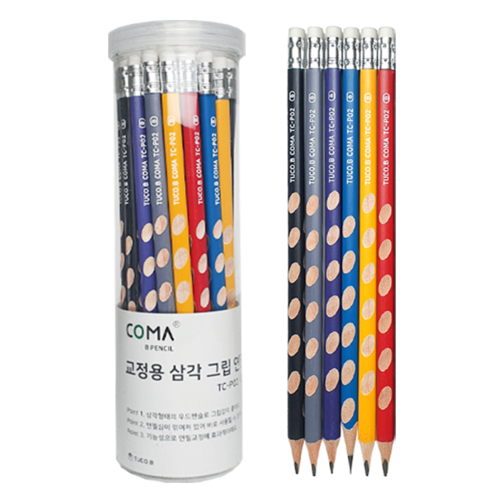 투코비 코마 교정용 삼각 그립 연필 B TC-P02, 혼합색상, 36개
