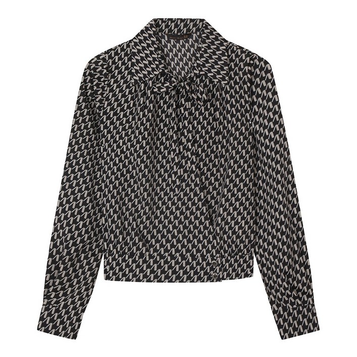 SI씨 하운드투스 프린팅 새틴 블라우스, 블루프린트, 블랙프린트, SJBAI2415, 여성용블라우스, 리본블라우스