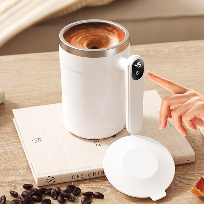 NIUFLY 전동 쉐이커 머그컵 충전식 믹스텐컵 자동 회전 믹스 커피머그 무선 믹서 텀블러, 1개, 흰색