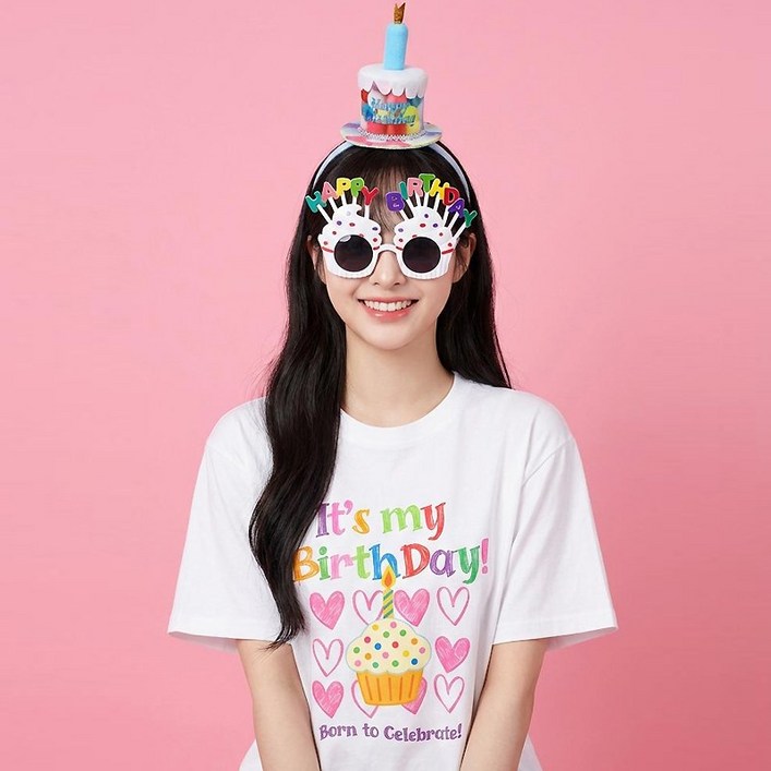 키치셀럽 인생샷 생일파티 꼬깔 왕관 머리띠 킹받는 파티선글라스 생일축하 세트, 1세트, 컵케이크스카이set