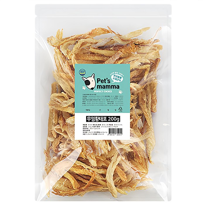 펫츠맘마 반려동물 국내산 수제간식, 무염황태포, 200g, 1개